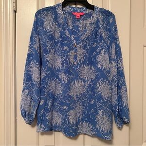 Lilly Pulitzer Elsa 100% Silk Top Blouse Boca Blue Croc and Lock It Size XS